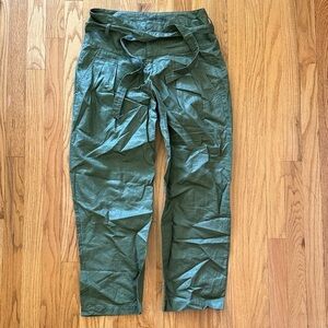 Jnby sz S Green Casual Pants tie waist cotton linen blend great pre owned cond